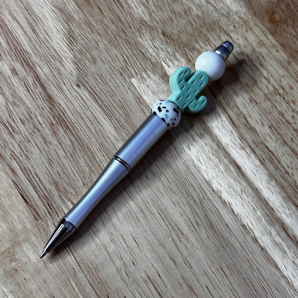 Cactus Silicone Beaded Pen Silver Metallic Ballpoint Mint‎ Green Desert Terrazzo